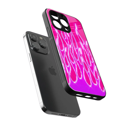 Flames Hot Pink sleek iphone 15 pro max cover with tempered glass back and TPU edges