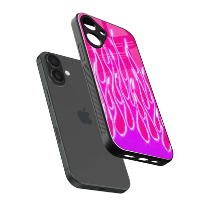 Flames Hot Pink sleek iphone 16 plus cover with tempered glass back and TPU edges
