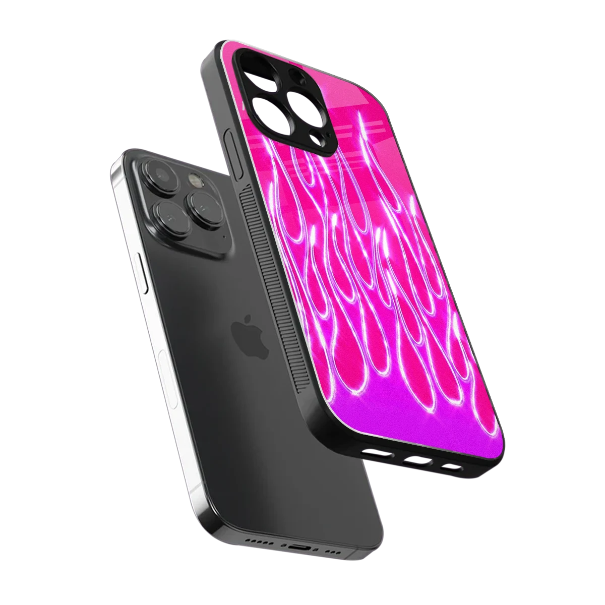 Flames Hot Pink sleek iphone 16 pro max cover with tempered glass back and TPU edges