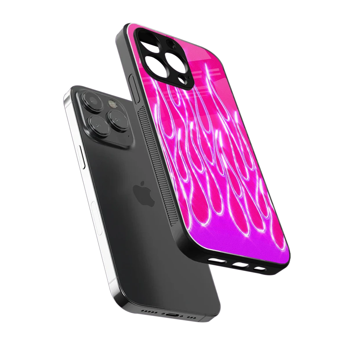 Flames Hot Pink sleek iphone 16 pro cover with tempered glass back and TPU edges