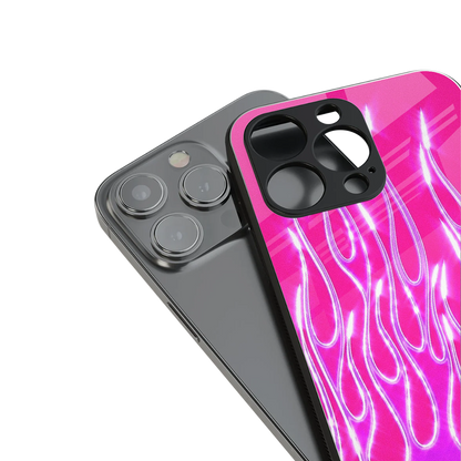 Flames Hot Pink stylish phone case for iPhone 16 | glossy glass and slim fit