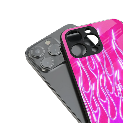 Flames Hot Pink stylish phone case for iphone 14 plus | glossy glass and slim fit
