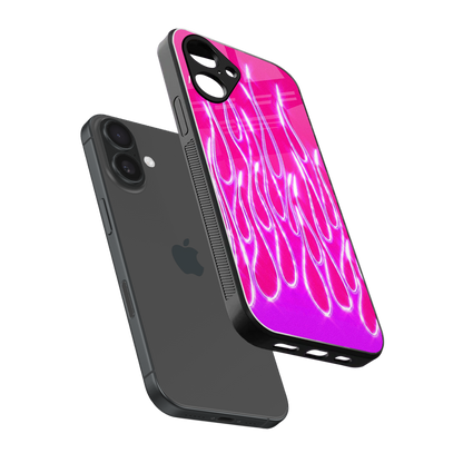 Flames Hot Pink sleek iPhone 16 cover with tempered glass back and TPU edges