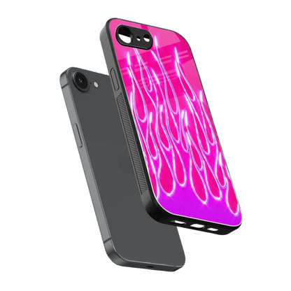 Flames Hot Pink sleek iphone 16e cover with tempered glass back and TPU edges