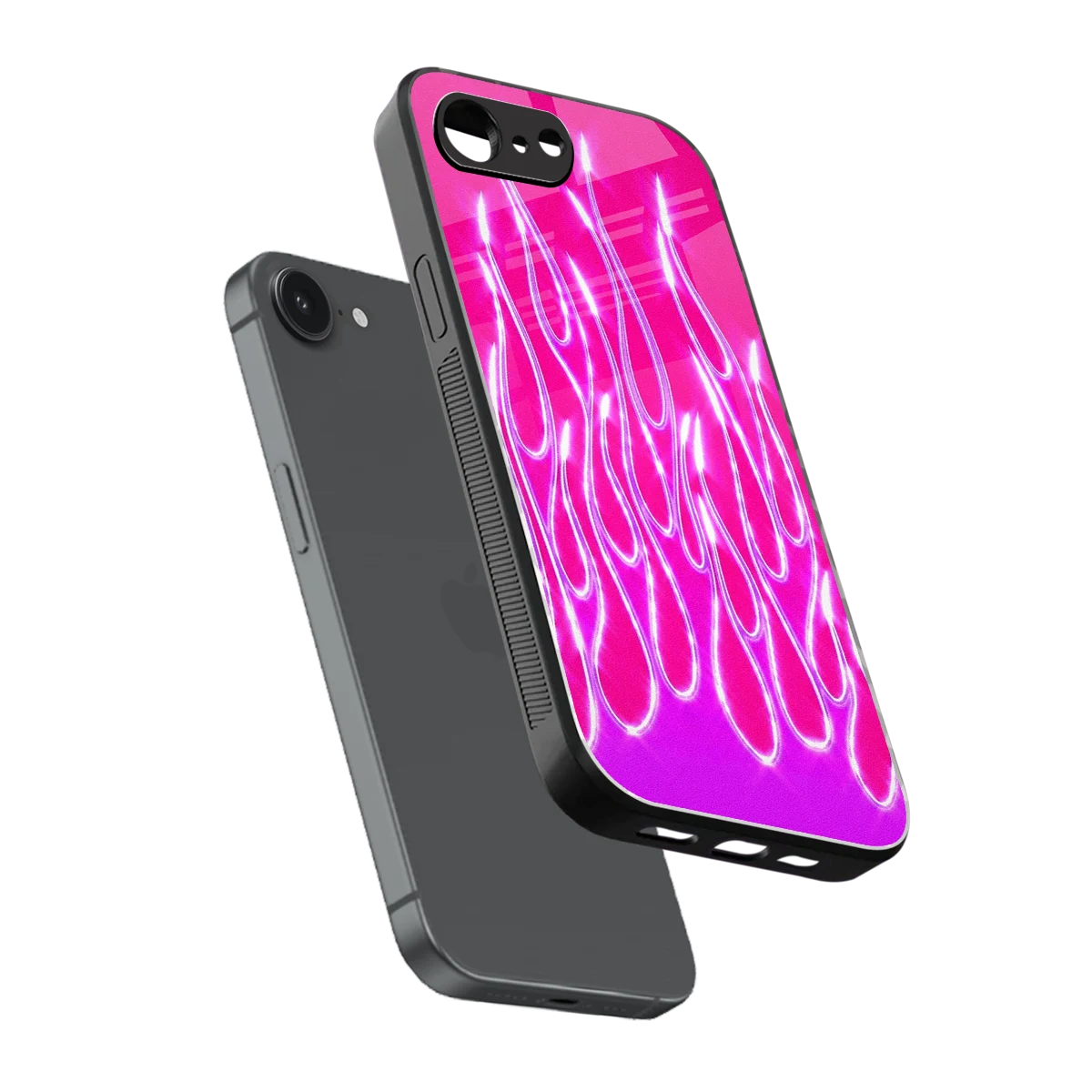 Flames Hot Pink sleek iphone 17e cover with tempered glass back and TPU edges
