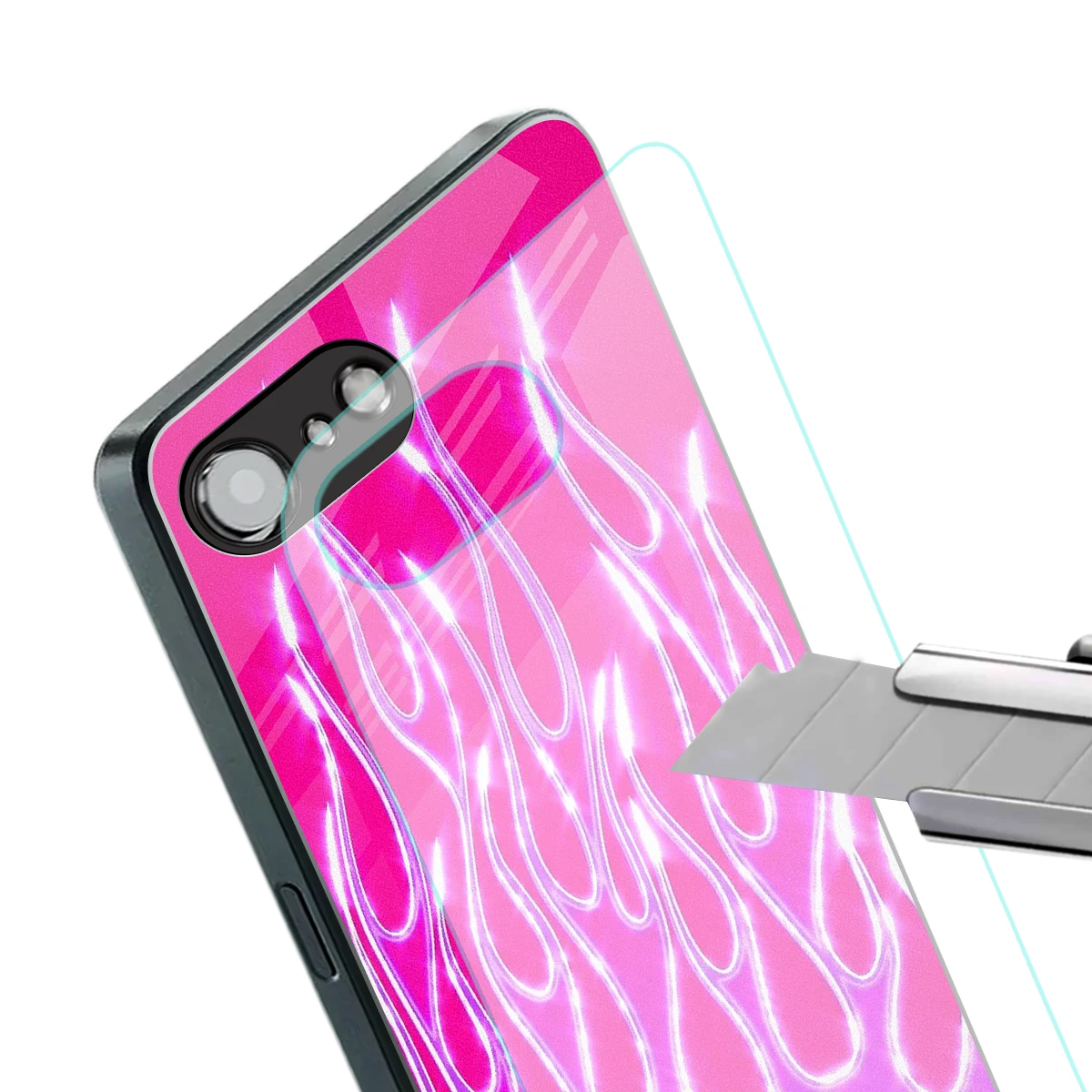 Flames Hot Pink stylish phone case for iphone 16e | glossy glass and slim fit
