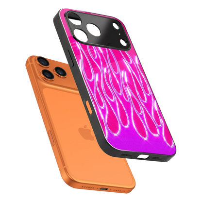 Flames Hot Pink sleek iphone 17 pro cover with tempered glass back and TPU edges