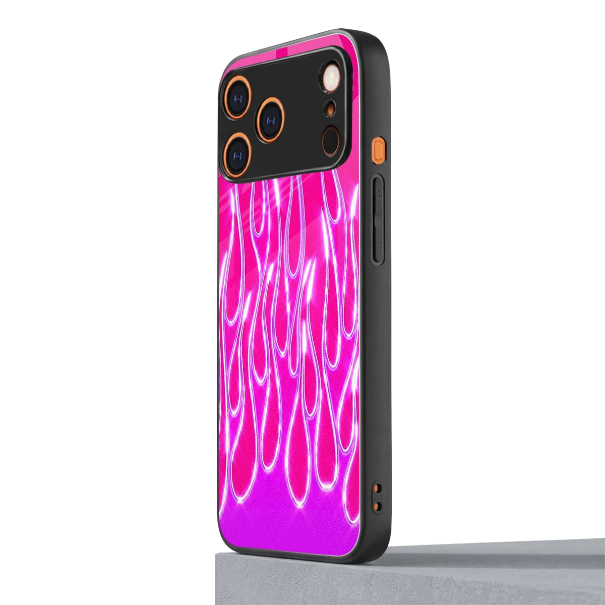Flames Hot Pink iphone 17 pro mobile cover | shockproof glass phone case