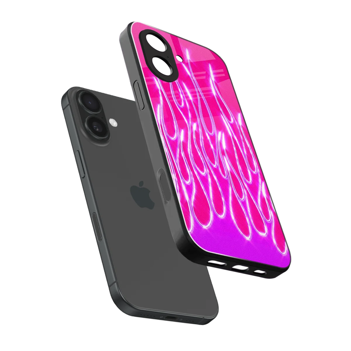 Flames Hot Pink sleek iphone 17 cover with tempered glass back and TPU edges