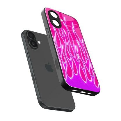 Flames Hot Pink sleek iphone 17 cover with tempered glass back and TPU edges