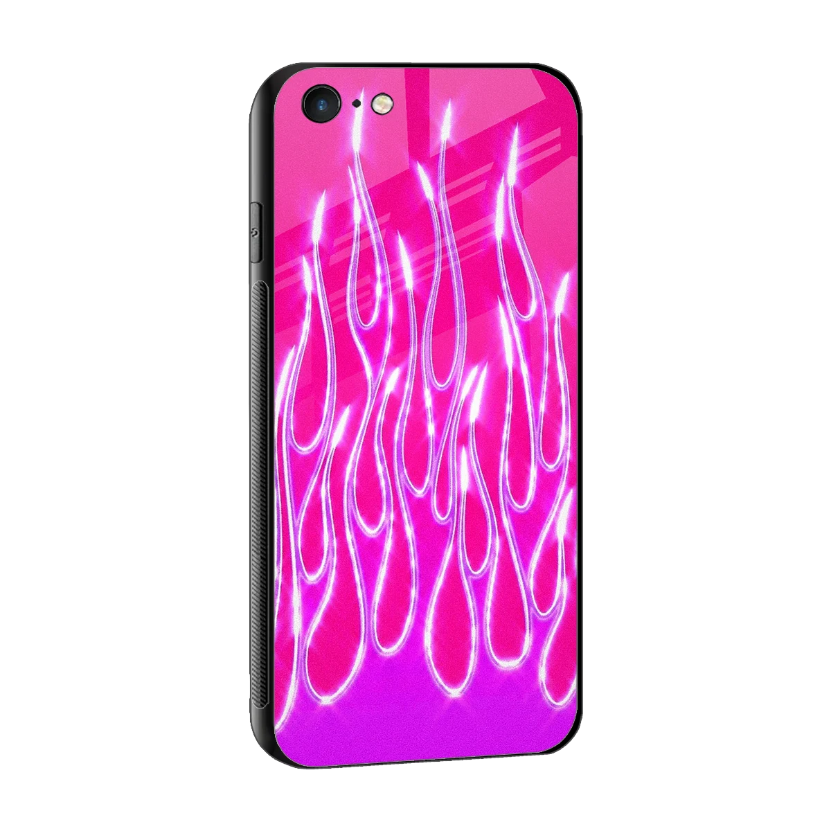 Flames Hot Pink sleek iphone 6s plus cover with tempered glass back and TPU edges