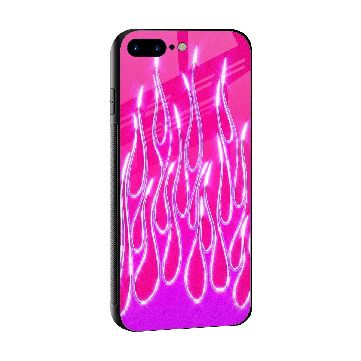 Flames Hot Pink sleek iphone 8 plus cover with tempered glass back and TPU edges