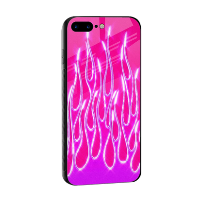 Flames Hot Pink sleek iphone 8 plus cover with tempered glass back and TPU edges