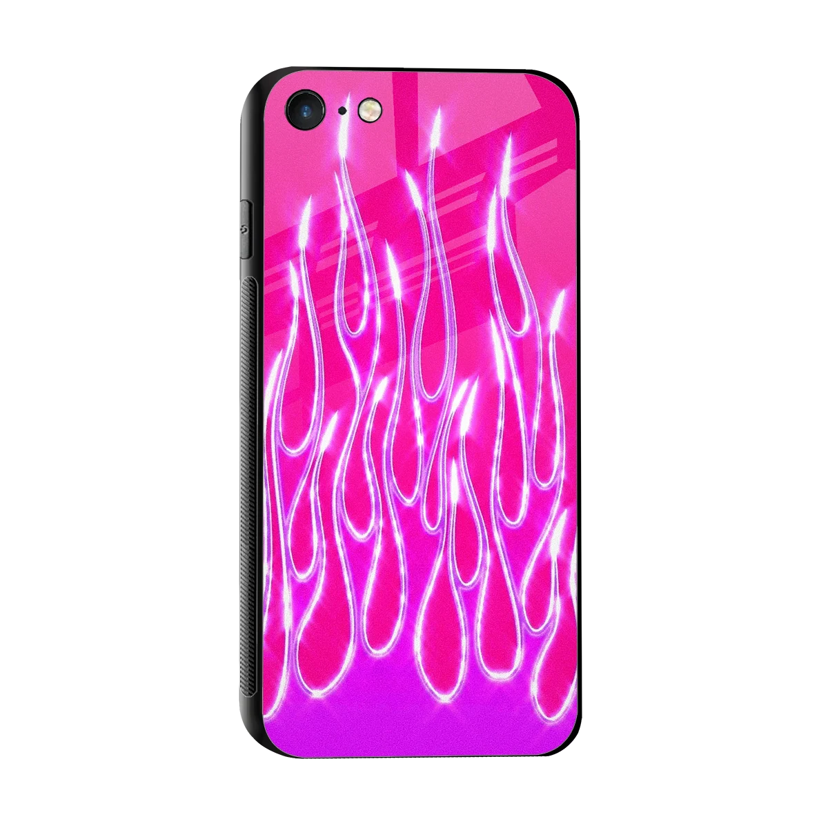 Flames Hot Pink sleek iphone 7 cover with tempered glass back and TPU edges