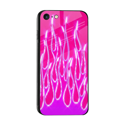 Flames Hot Pink sleek iphone 7 cover with tempered glass back and TPU edges