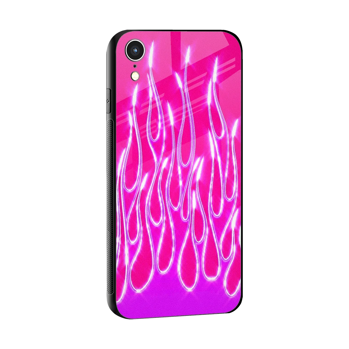 Flames Hot Pink sleek iphone xr cover with tempered glass back and TPU edges