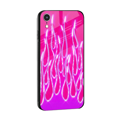 Flames Hot Pink sleek iphone xr cover with tempered glass back and TPU edges