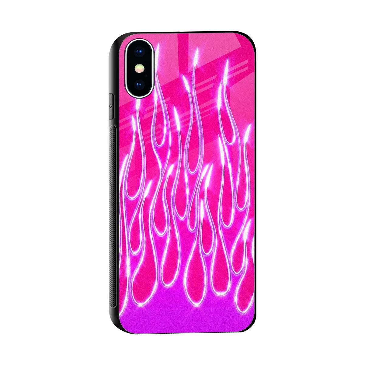 Flames Hot Pink sleek iphone xs cover with tempered glass back and TPU edges