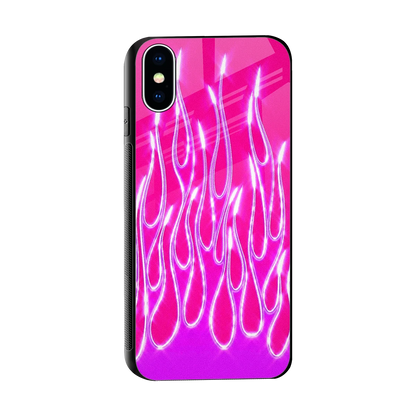 Flames Hot Pink sleek iphone xs cover with tempered glass back and TPU edges