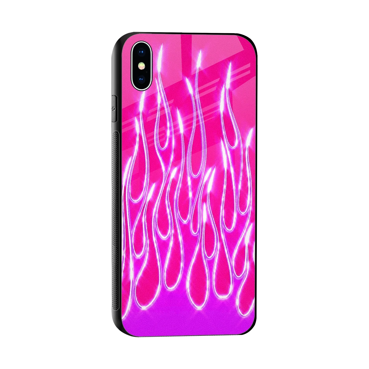Flames Hot Pink sleek iphone xs max cover with tempered glass back and TPU edges