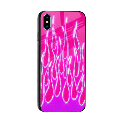 Flames Hot Pink sleek iphone xs max cover with tempered glass back and TPU edges