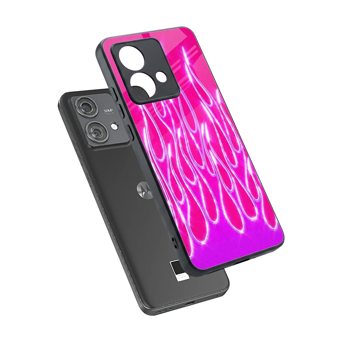 Flames Hot Pink sleek motorola edge 40 neo 5g cover with tempered glass back and TPU edges