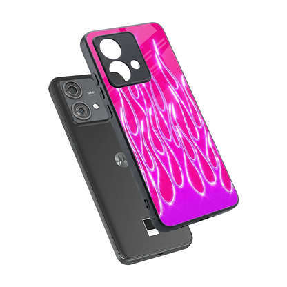 Flames Hot Pink sleek motorola edge 40 neo 5g cover with tempered glass back and TPU edges