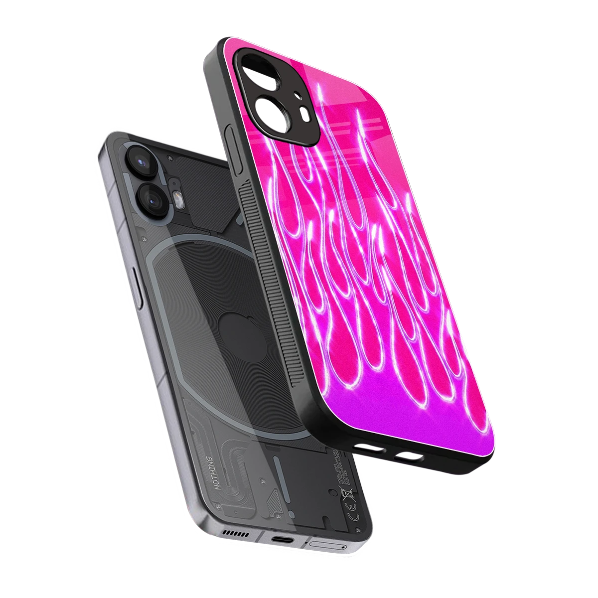 Flames Hot Pink sleek nothing phone 2 cover with tempered glass back and TPU edges