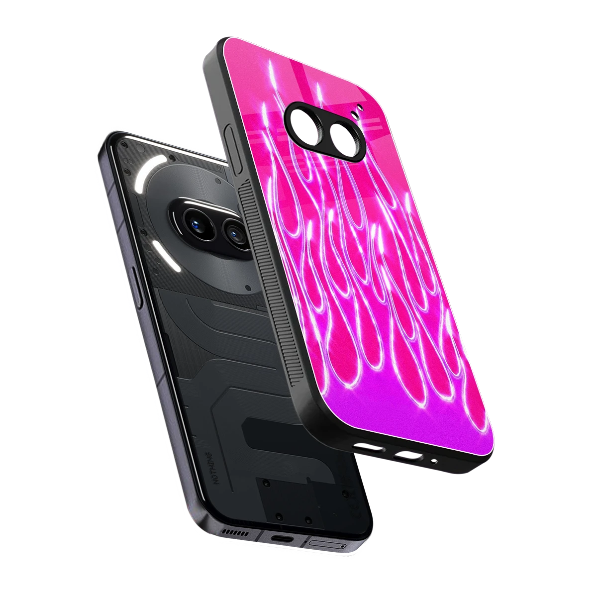Flames Hot Pink sleek nothing phone 2a plus cover with tempered glass back and TPU edges