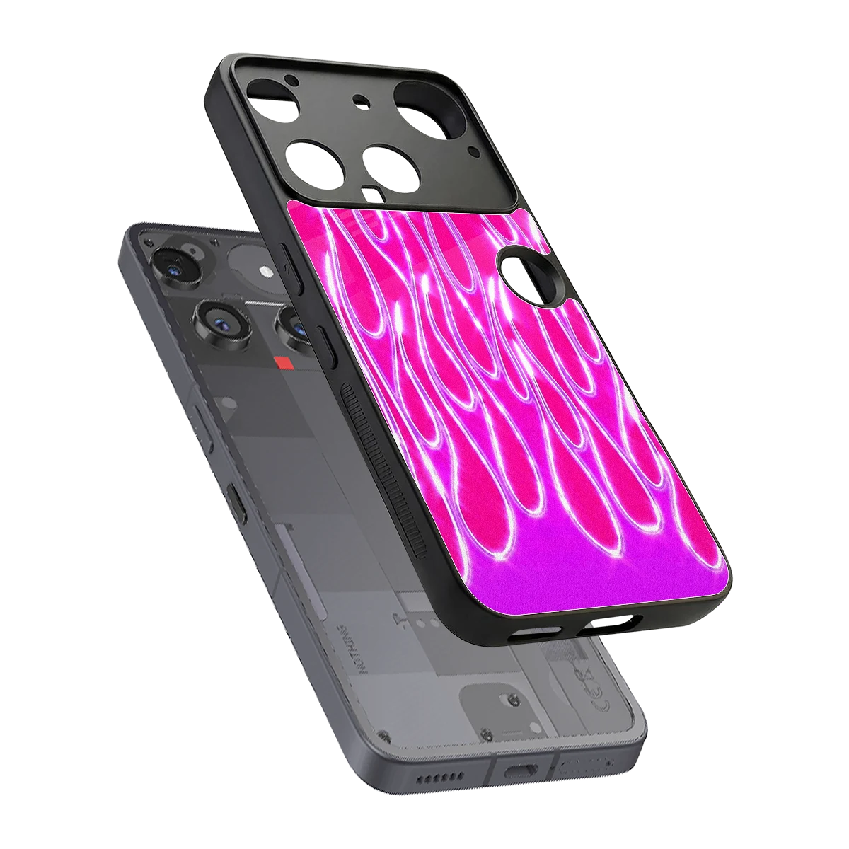 Flames Hot Pink sleek nothing phone 3 cover with tempered glass back and TPU edges