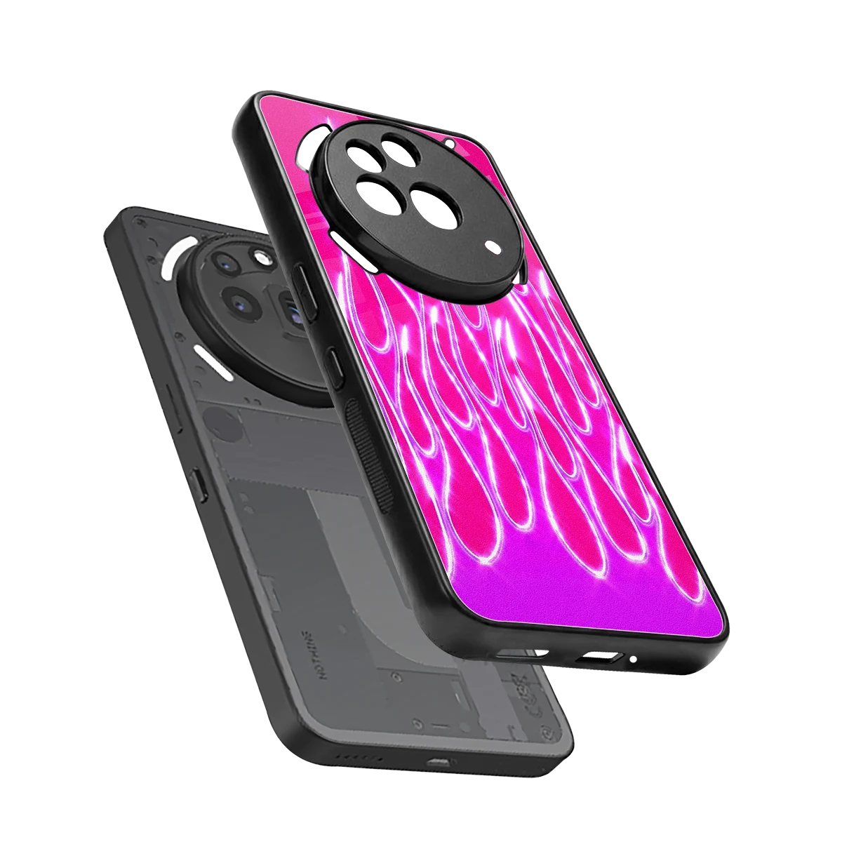 Flames Hot Pink sleek nothing phone 3a pro cover with tempered glass back and TPU edges