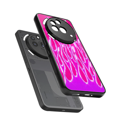 Flames Hot Pink sleek nothing phone 3a pro cover with tempered glass back and TPU edges
