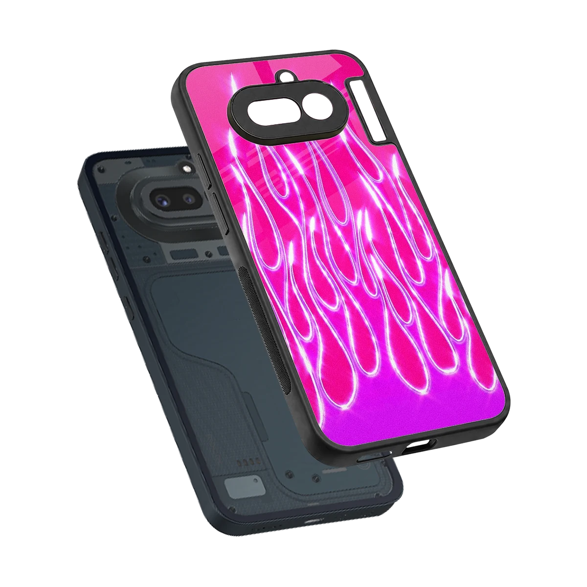 Flames Hot Pink sleek nothing phone 4a cover with tempered glass back and TPU edges