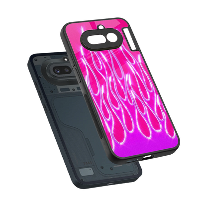 Flames Hot Pink sleek nothing phone 4a cover with tempered glass back and TPU edges