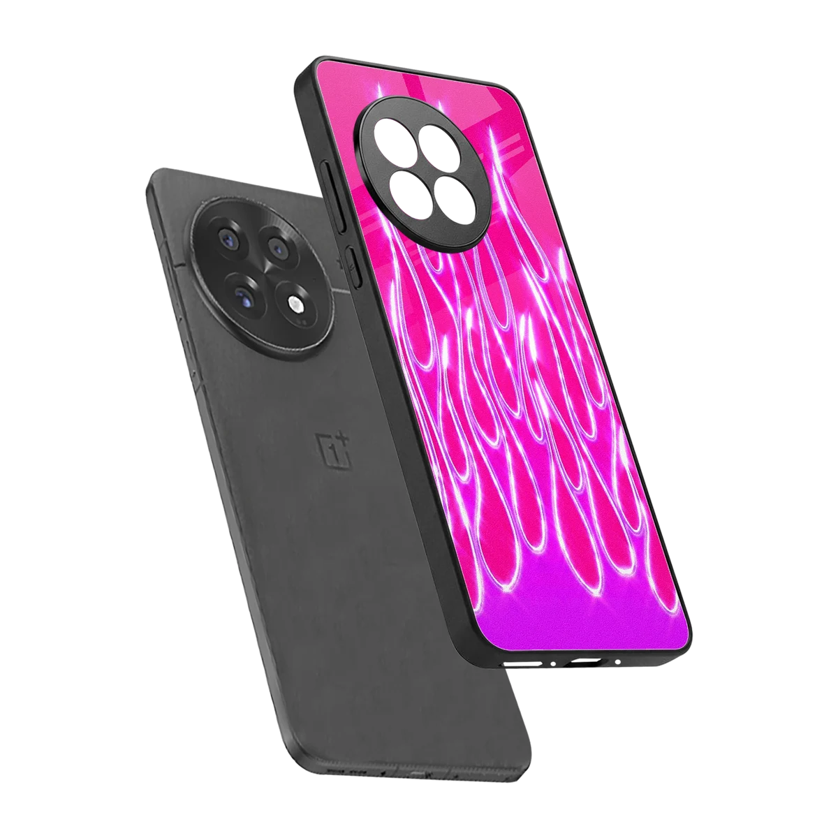 Flames Hot Pink sleek oneplus 13r cover with tempered glass back and TPU edges