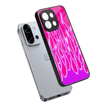 Flames Hot Pink sleek oneplus 13s cover with tempered glass back and TPU edges