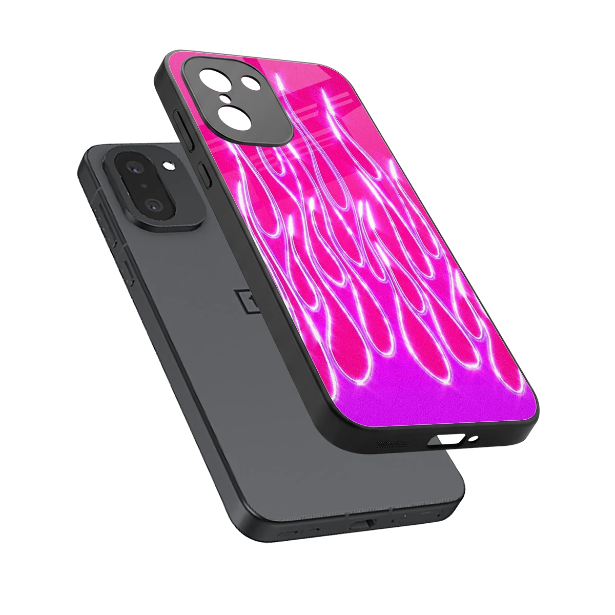 Flames Hot Pink sleek oneplus 15r cover with tempered glass back and TPU edges