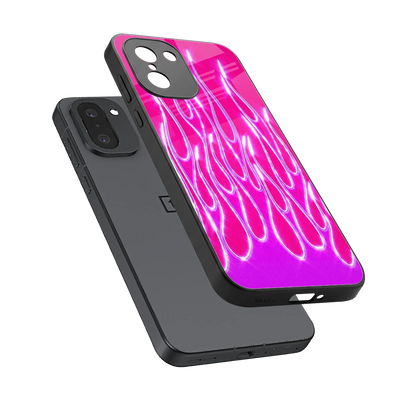 Flames Hot Pink sleek oneplus 15r cover with tempered glass back and TPU edges