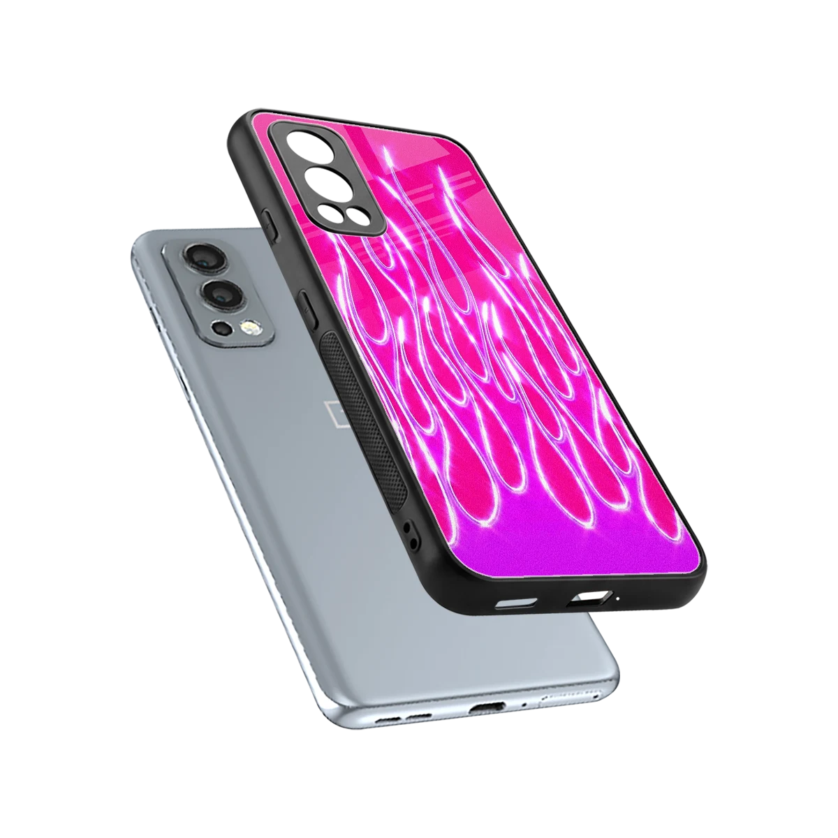Flames Hot Pink sleek oneplus nord 2 cover with tempered glass back and TPU edges