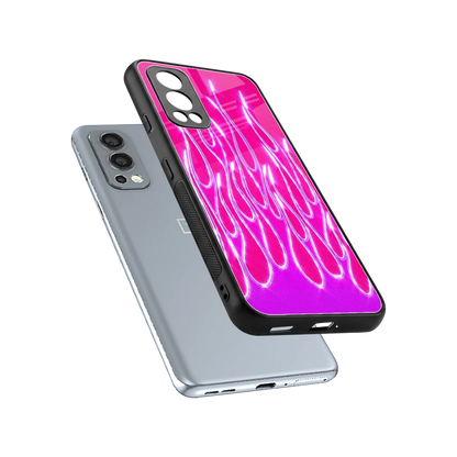 Flames Hot Pink sleek oneplus nord 2 cover with tempered glass back and TPU edges