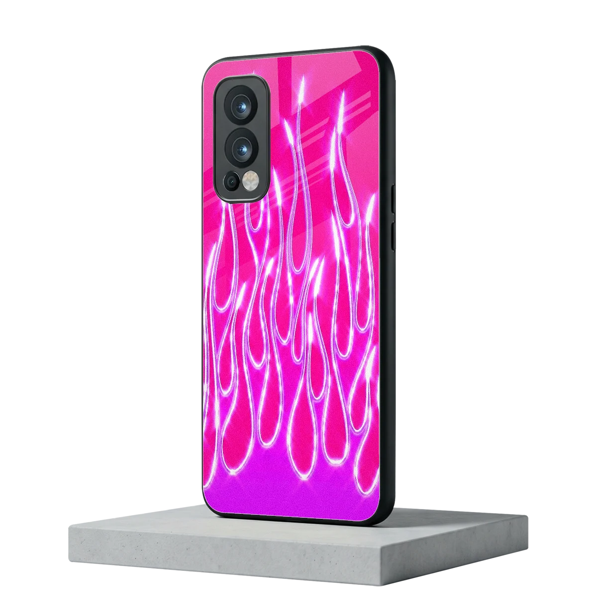 Flames Hot Pink oneplus nord 2 mobile cover | shockproof glass phone case