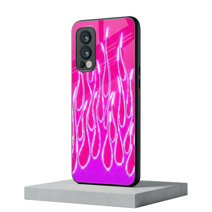 Flames Hot Pink oneplus nord 2 mobile cover | shockproof glass phone case