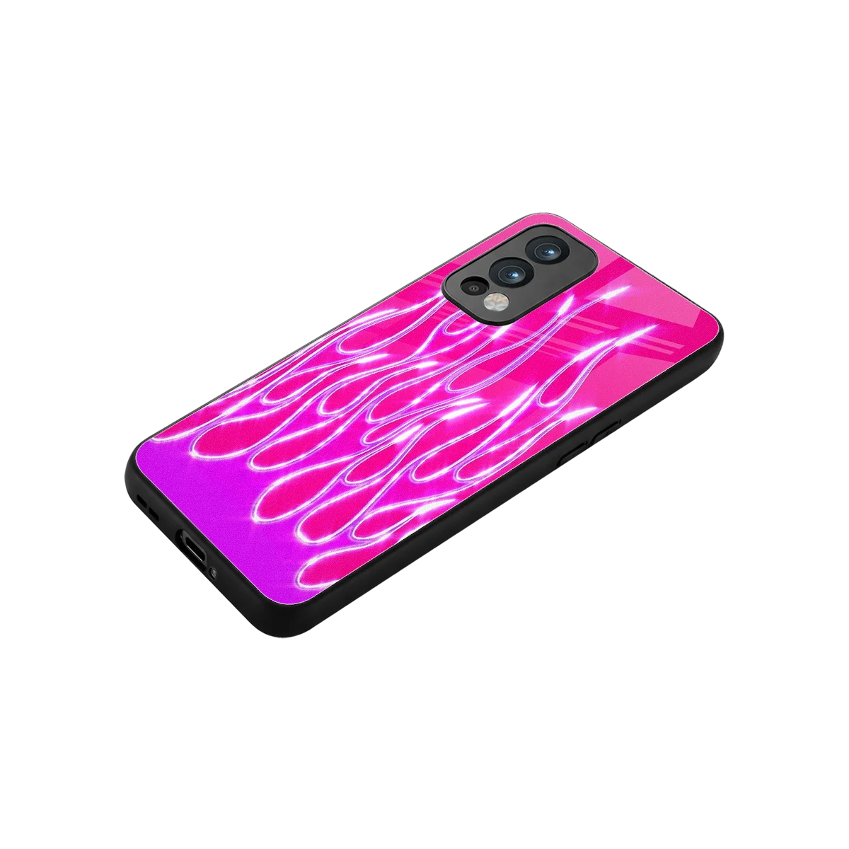 Flames Hot Pink stylish phone case for oneplus nord 2 | glossy glass and slim fit