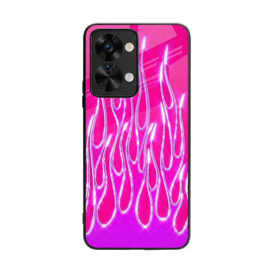 Flames Hot Pink back phone cover | glass case for oneplus nord 2t