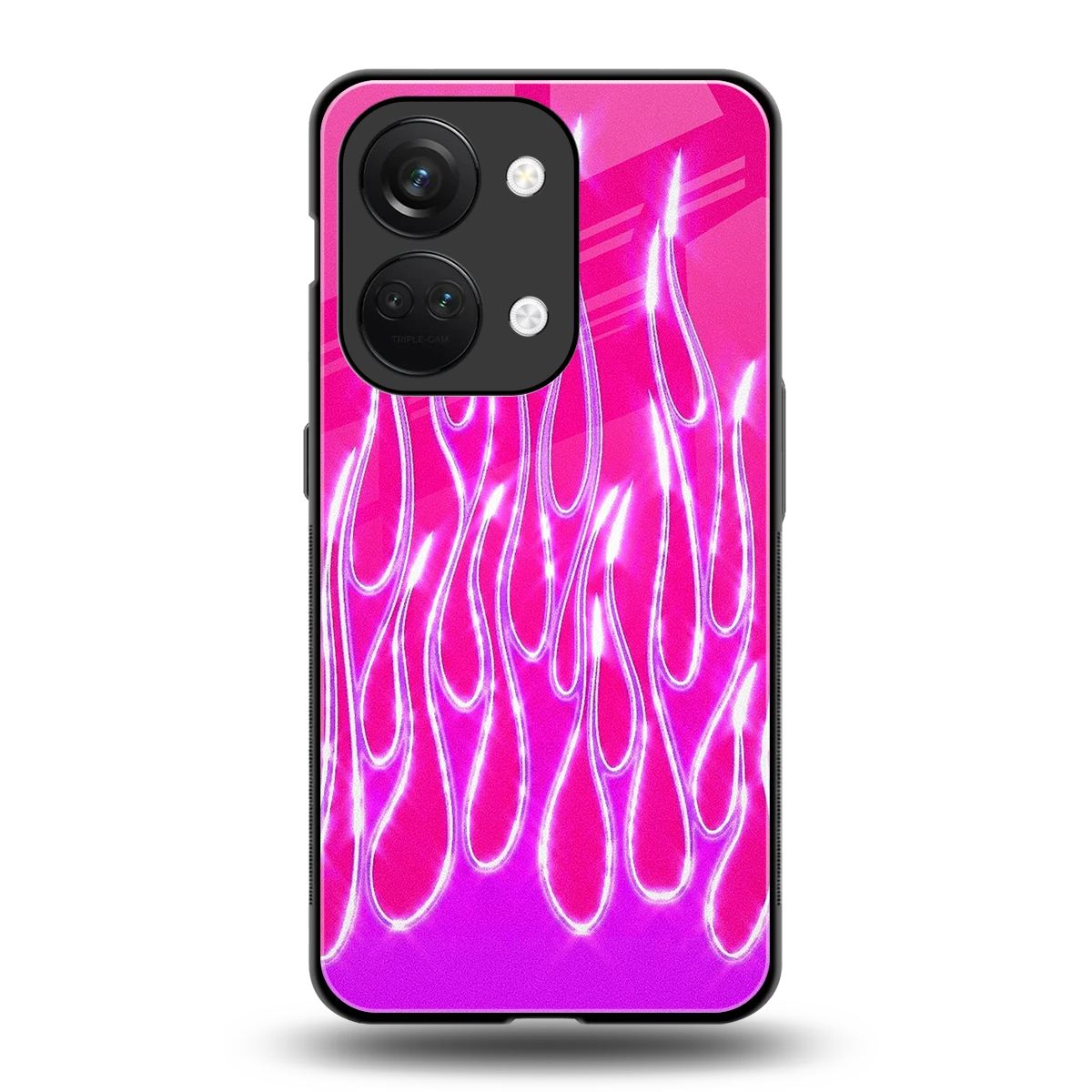 Flames Hot Pink back phone cover | glass case for oneplus nord 3