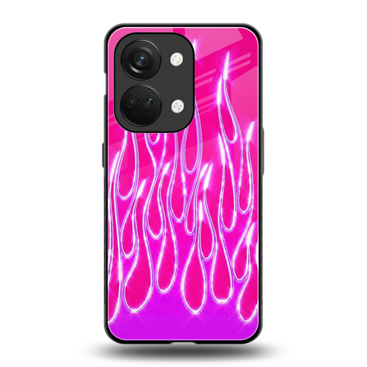 Flames Hot Pink back phone cover | glass case for oneplus nord 3