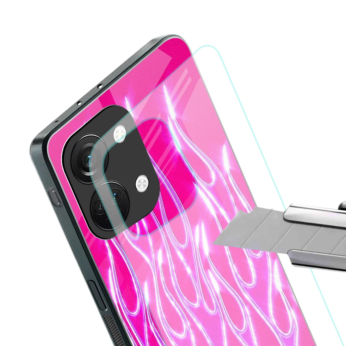 Flames Hot Pink stylish phone case for oneplus nord 3 | glossy glass and slim fit