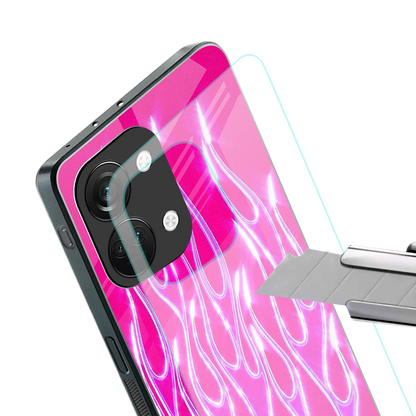 Flames Hot Pink stylish phone case for oneplus nord 3 | glossy glass and slim fit