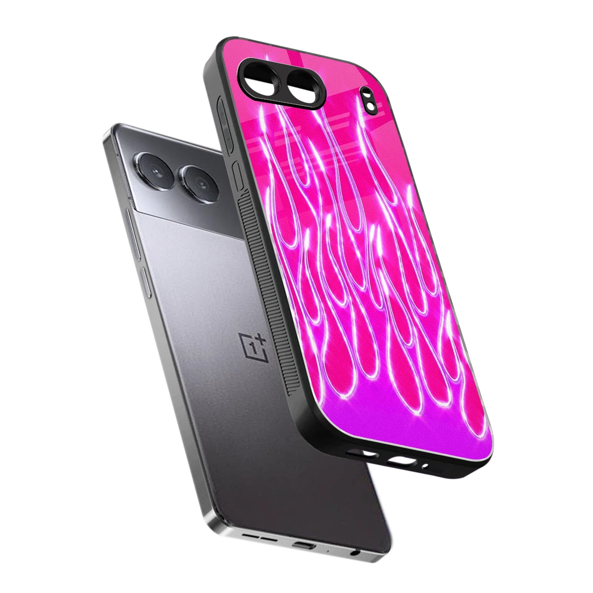 Flames Hot Pink sleek oneplus nord 4 cover with tempered glass back and TPU edges