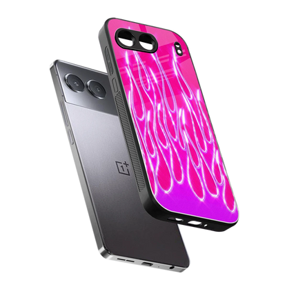 Flames Hot Pink sleek oneplus nord 4 cover with tempered glass back and TPU edges